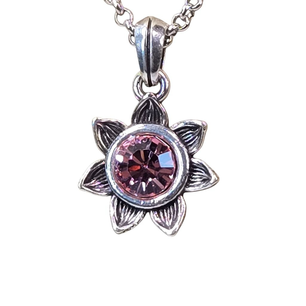 NWT Brighton Necklace Everbloom Sunflower Silvertone Pink Rhinestone November - Picture 4 of 11
